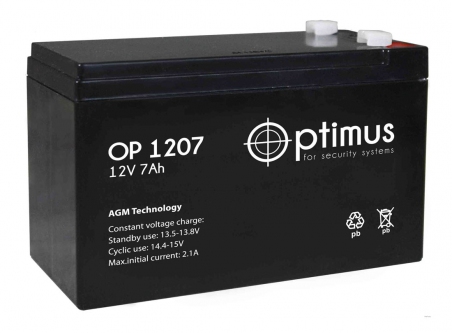 OP 1207 Optimus аккумулятор герметичный 12 В, 7 Ач