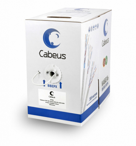 Cabeus UTP-4P-Cat.5e-SOLID-WH Кабель витая пара UTP (U/UTP), категория 5e, 4 пары (24 AWG), одножильный, PVC нг(А)-LS, белый (305 м